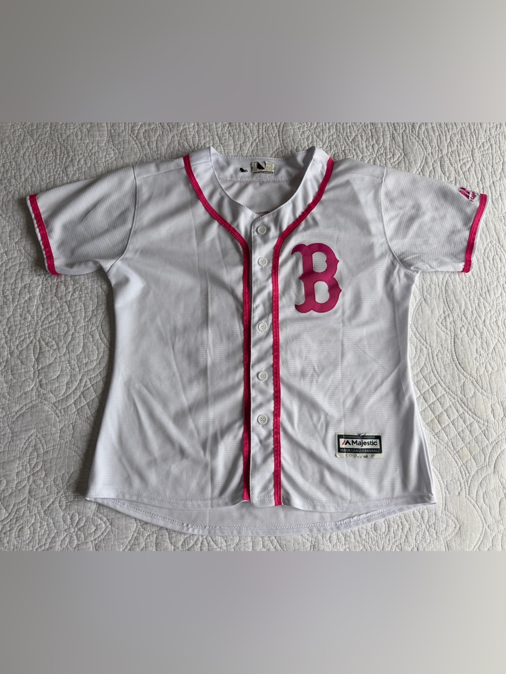 Majestic CoolBase Women's L/XL Boston Sox David Ortiz Baseball Jersey White Pink
